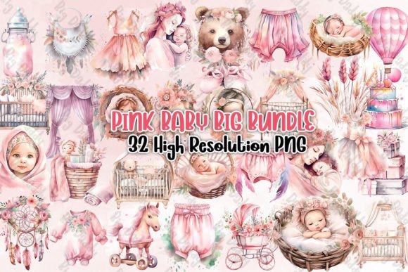 Pink Baby Big Bundle Sublimation Clipart Graphic Illustrations By Big Daddy
