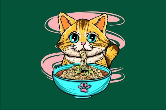 Ramen Cat Cartoon T-shirt Design Graphic T-shirt Designs By Universtock