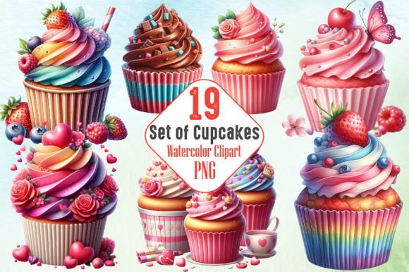 Set of Cupcakes Sublimation Bundle Gráfico Ilustraciones Imprimibles Por RobertsArt