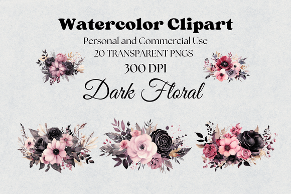 Watercolor Dark Floral Clipart Graphic AI Transparent PNGs By LaxMuni