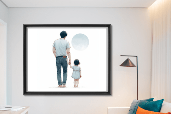 Watercolor Drawing Father and Daughter Graphic Illustrations By Kanay Lal