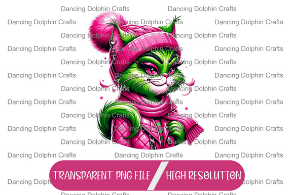 Winter Pink Posh Cat - Sublimation PNG Graphic Illustrations By dancingdolphincrafts