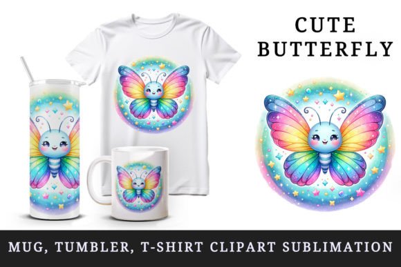 Cute Butterfly Tumbler Mug Wrap Clipart Afbeelding Crafts Door Tati Design