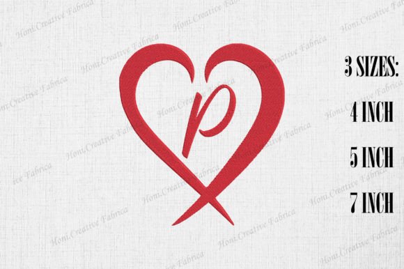 Letter P with Heart Valentine's Day Día de San Valentín Diseño de Bordado Por Honi.designs