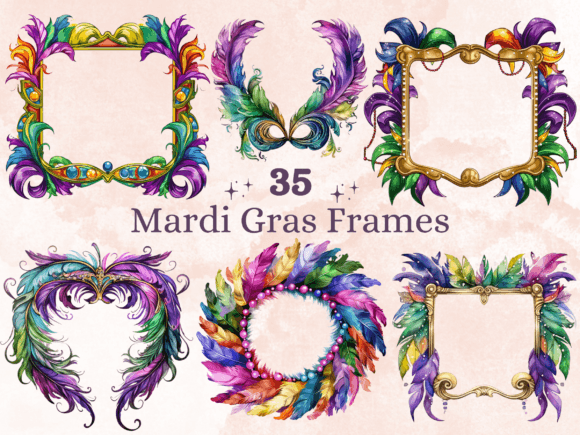 Mardi Gras Frame & Wreath Sublimation Graphic Illustrations By giraffecreativestudio