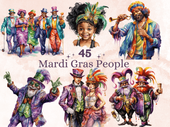 Mardi Gras People Clipart Sublimation Illustration Illustrations Imprimables Par giraffecreativestudio