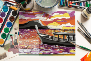 Sea Sunset Color by Number, Paint by NO. Illustration Pages et livres de coloriage Par Thursday paper 4