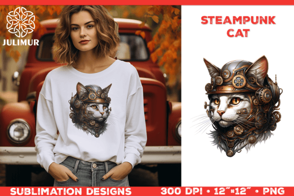 Steampunk Feline Sublimation Design Gráfico Artesanato Por julimur2020