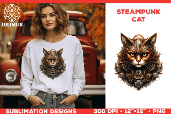 Steampunk Feline Sublimation Design Gráfico Artesanato Por julimur2020