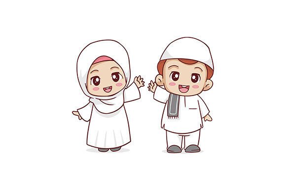 The Cute Muslim Couple Chibi Gráfico Plantillas de Impresión Por si.jalembe