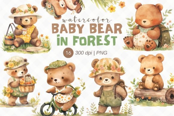 Baby Bear Watercolor Clipart Graphic Illustrations By Bunnyxart
