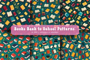 Books Back to School Patterns Collection Gráfico Patrones de Papel Por srempire 1