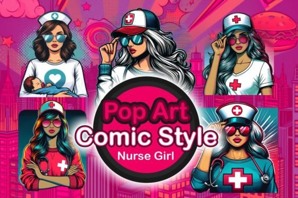 Comic Style Neon Glow Pop Art Nurse Girl Grafica Grafiche AI Di SiddKidd Studio