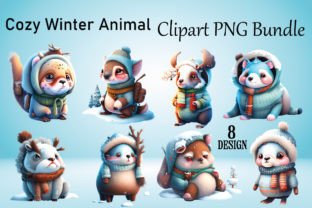 Cozy Winter Animal Clipart PNG Bundle Grafik Druckbare Illustrationen Von AM-Designer