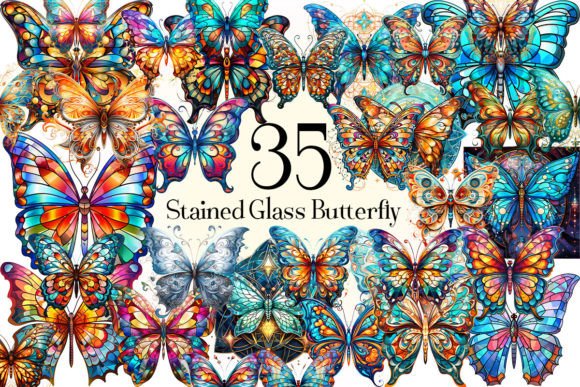 Stained Glass Butterfly Clipart,Fantasy Graphic Illustrations By sumim3934