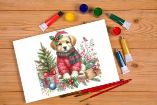 Watercolor Christmas Cute Dog Grafika Ilustracje do Druku Przez Radha Rani