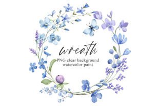 Wreath with Blue Watercolor Flowers, PNG Graphic Illustrations By Larisa Maslova 1