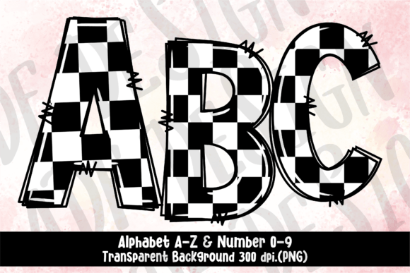 Checkered Doodle Alphabet Letters PNG Graphic Illustrations By ADF Design