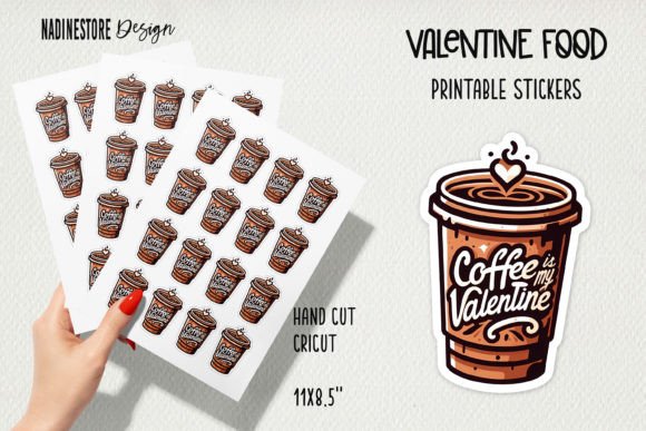 Cute Valentine Food Stickers. PNG, JPG. Graphic AI Illustrations By NadineStore