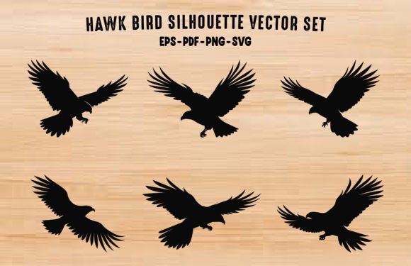 Flying Hawk Bird Black Silhouette Bundle Illustration Illustrations Imprimables Par Gfx_Expert_Team