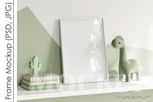 Frame Mockup in Green Kids Room Interior Graphic Product Mockups By VNmockup