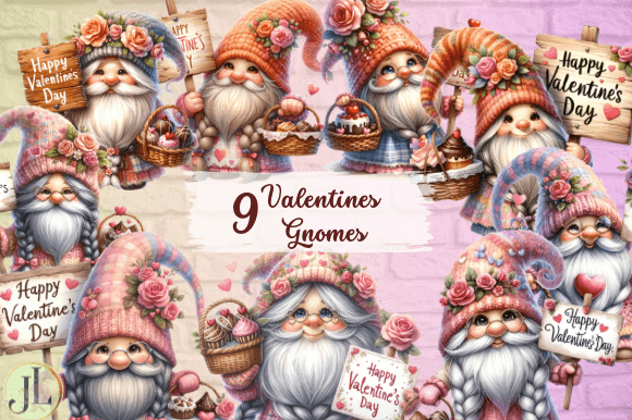 Gnomes Valentines Sublimation Clipart Illustration Illustrations Imprimables Par JL Digital Art