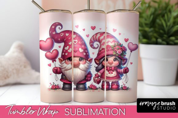 Valentine Gnome Tumbler Sublumation Wrap Gráfico Ilustraciones Imprimibles Por Orange Brush Studio