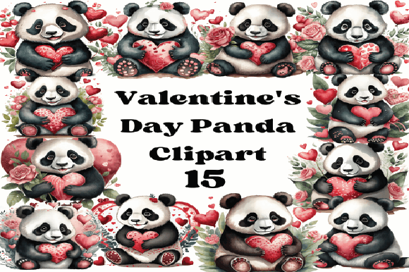 Valentine's Day Panda Clipart Illustration Graphiques AI Par ElksArtStudio