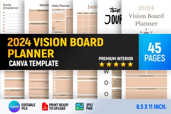 2024 Vision Board Planner Canva Template Graphic KDP Interiors By Interior Creative