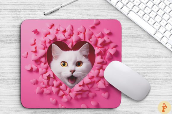 3D Cat in Valentine's Day Mouse Pad Gráfico Fondos Por Foxmia