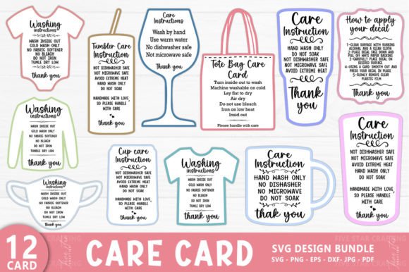 Care Card Bundle Care Instructions SVG Gráfico SVG 3D Por Five Star Crafting