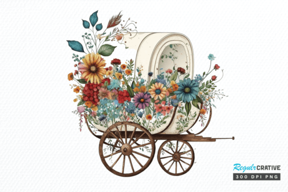 Floral Boho Wagon Buggy Clipart Png Graphic Illustrations By Regulrcrative
