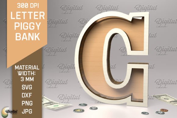 Letter Piggy Bank Laser Cut. Letter C Illustration SVG 3D Par Digital Idea