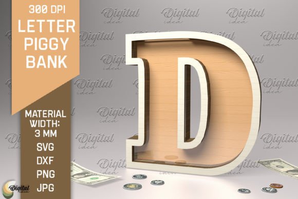 Letter Piggy Bank Laser Cut. Letter D Grafik 3D SVG Von Digital Idea