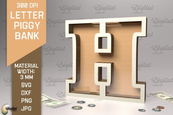 Letter Piggy Bank Laser Cut. Letter H Graphic 3D SVG By Digital Idea