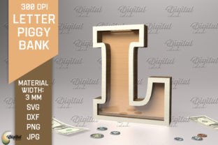 Letter Piggy Bank Laser Cut. Letter L Illustration SVG 3D Par Digital Idea