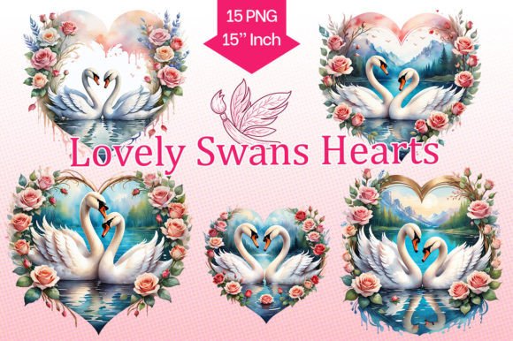 Lovely Swans Hearts Graphic Illustrations By Pixy Graphic