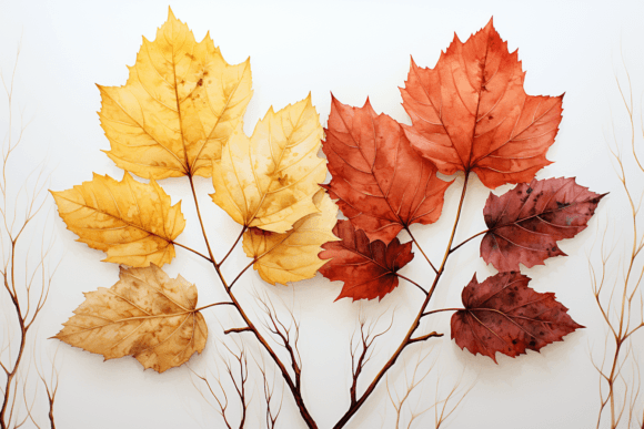 Multi-colored Maple Leaves Lie on a Whit Grafika Ilustracje do Druku Przez saydurf
