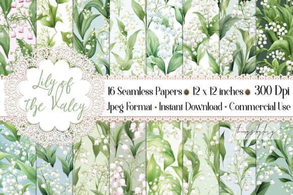 Seamless Lily of the Valley Flower Paper Gráfico Padrões de Papel Por ThingsbyLary