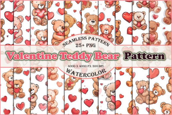 Valentine Teddy Bear Seamless Pattern Grafik Papier-Muster Von Meow.Backgrounds