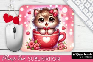 Valentines Mouse Pad - Cat Sublimation Graphic Illustrations By Orange Brush Studio