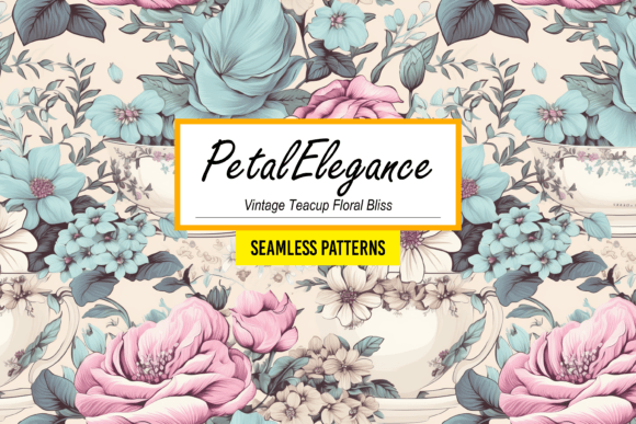 Vintage Teacup Floral Bliss Pattern Art Grafika Papierowe Wzory Przez Canvas Elegance