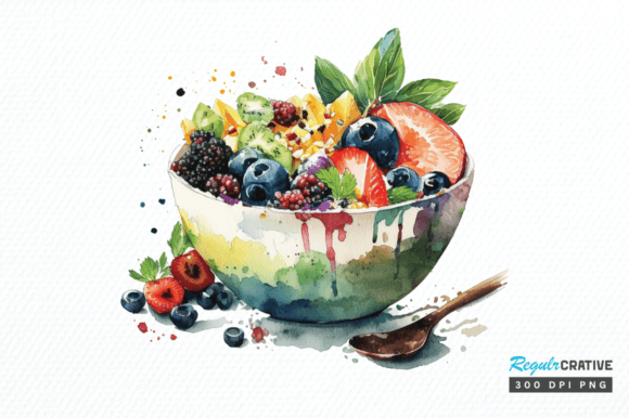 Watercolor Bowl Healthy Clipart Png Grafika Ilustracje do Druku Przez Regulrcrative