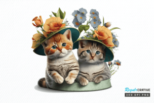 Watercolor Cats Under the Hat Clipart Graphic Illustrations By Regulrcrative 1
