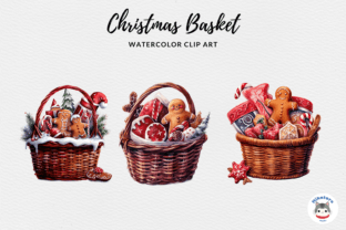 Watercolor Christmas Basket Clipart Set Illustration Illustrations AI Par Mikatarostudio 4