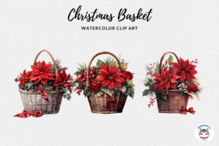 Watercolor Christmas Basket Clipart Set Illustration Illustrations AI Par Mikatarostudio 5