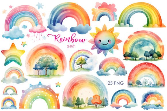 Watercolor Rainbow Set PNG Clipart Graphic Illustrations By TanyaPrintDesign