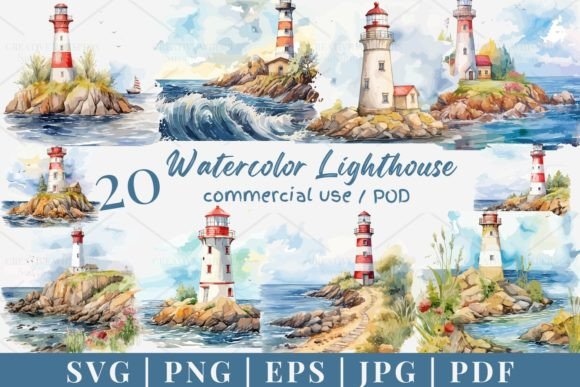 20 Watercolor Lighthouse, SVG, PNG 954 Graphic Illustrations By SWcreativeWhispers