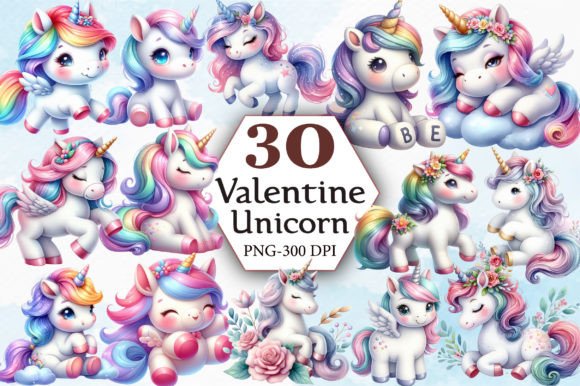 Cute Valentine's Day Unicorn Clipart Graphic Illustrations By ArtStory