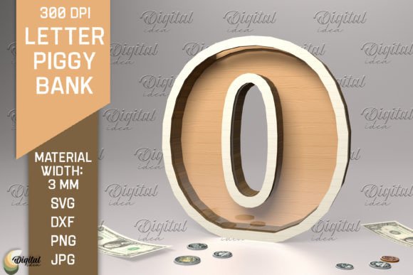 Letter Piggy Bank Laser Cut. Letter O Gráfico SVG 3D Por Digital Idea